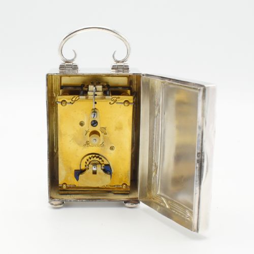 PAIR OF RIBBON EDGE MINIATURE SILVER CARRIAGE CLOCKS - ADDITIONAL PHOTO 2