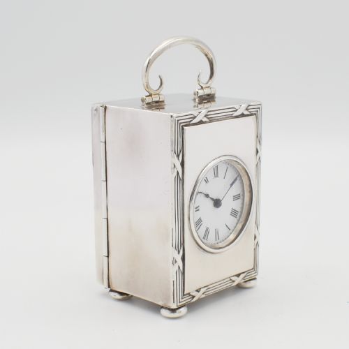 PAIR OF RIBBON EDGE MINIATURE SILVER CARRIAGE CLOCKS - ADDITIONAL PHOTO 3