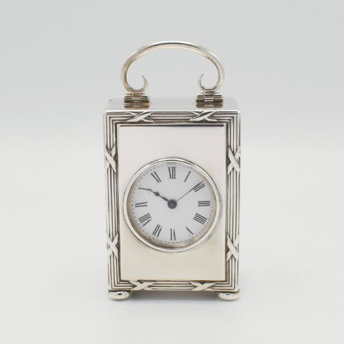 PAIR OF RIBBON EDGE MINIATURE SILVER CARRIAGE CLOCKS - ADDITIONAL PHOTO 4