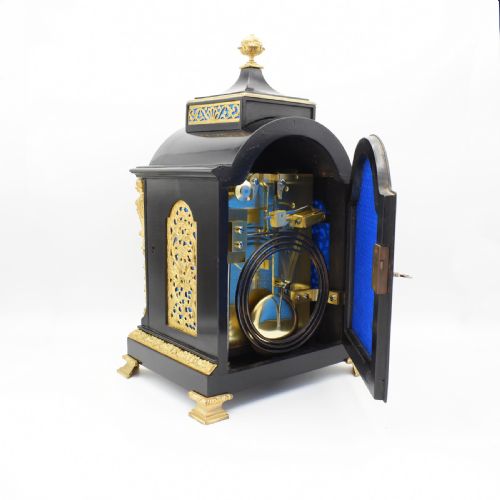 SMALL EBONISED BRACKET CLOCK BY WEBSTER LONDON - ADDITIONAL PHOTO 4