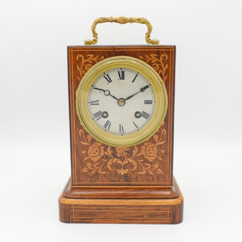 rosewood inlaid mantel clock - CATEGORY: ANTIQUE CLOCKS - DATED 1850