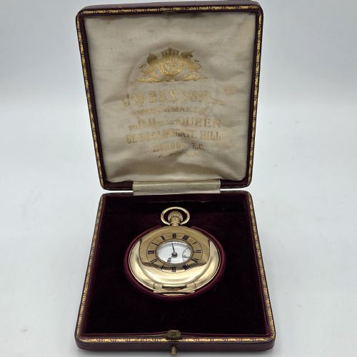 JWBENSON 9CT GOLD 'HALF HUNTER' POCKET WATCH WITH ORIGINAL CASE - ADDITIONAL PHOTO 2