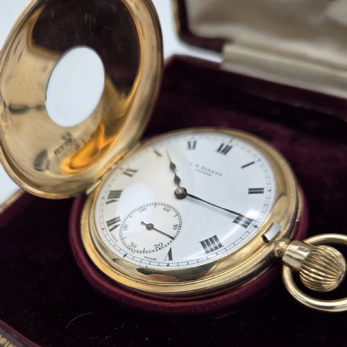 JWBENSON 9CT GOLD 'HALF HUNTER' POCKET WATCH WITH ORIGINAL CASE - ADDITIONAL PHOTO 3