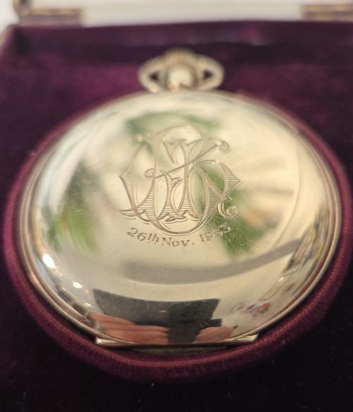JWBENSON 9CT GOLD 'HALF HUNTER' POCKET WATCH WITH ORIGINAL CASE - ADDITIONAL PHOTO 1