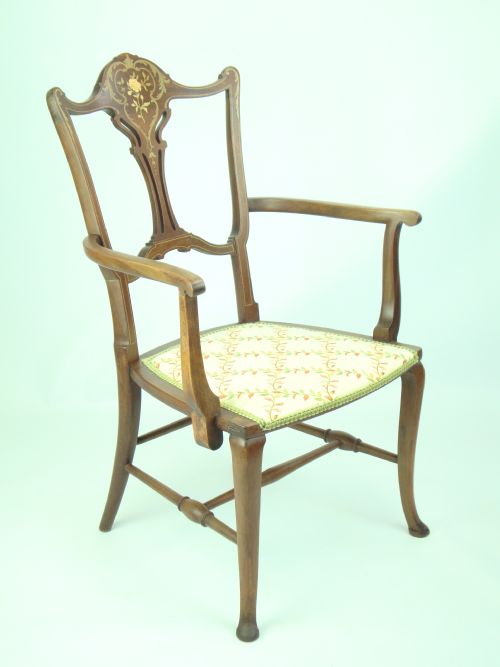 fig 1. Antique Edwardian Inlaid Open Armchair