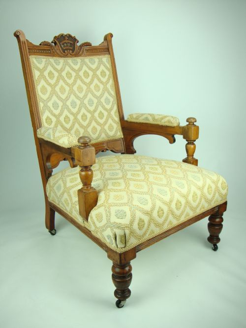 fig 1. Antique Edwardian Walnut Gentlemans Armchair