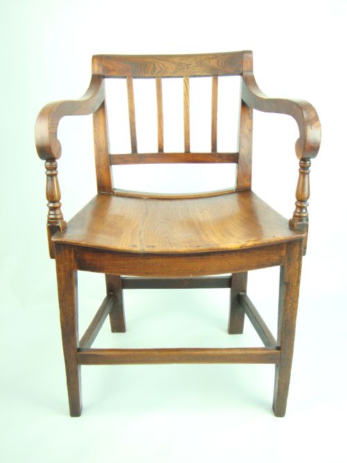 fig 1. Pair Antique 19th Century Elm Carver Chairs