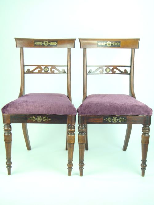 Pair Antique Regency Chairs with Brass Inlay