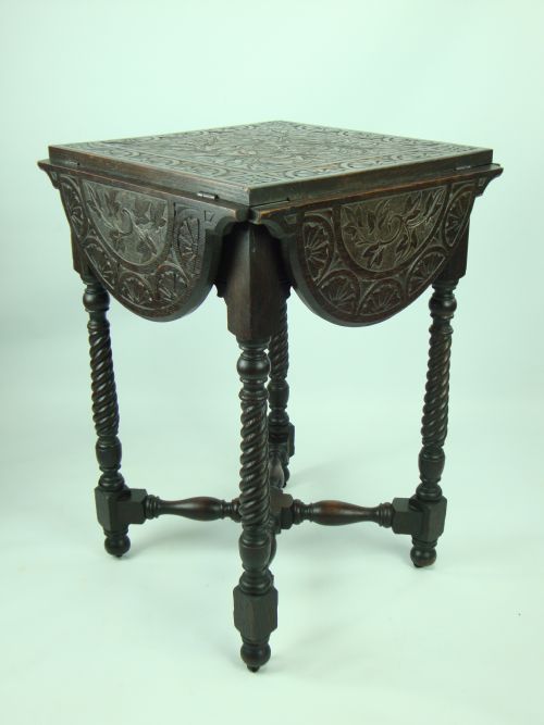 Small Antique Victorian Carved Gothic Oak Table