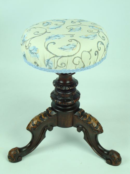 fig 1. Antique Carved Victorian Piano Stool