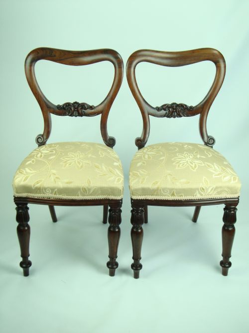 Pair Antique Victorian Balloon Back Rosewood Chairs