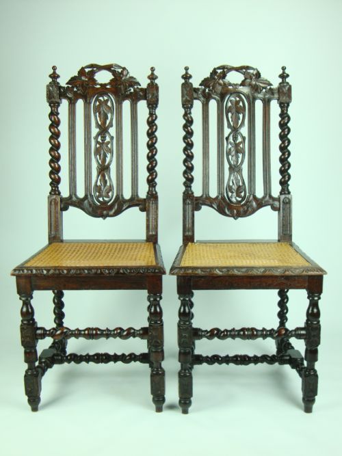 Pair Antique Victorian Gothic Oak Chairs
