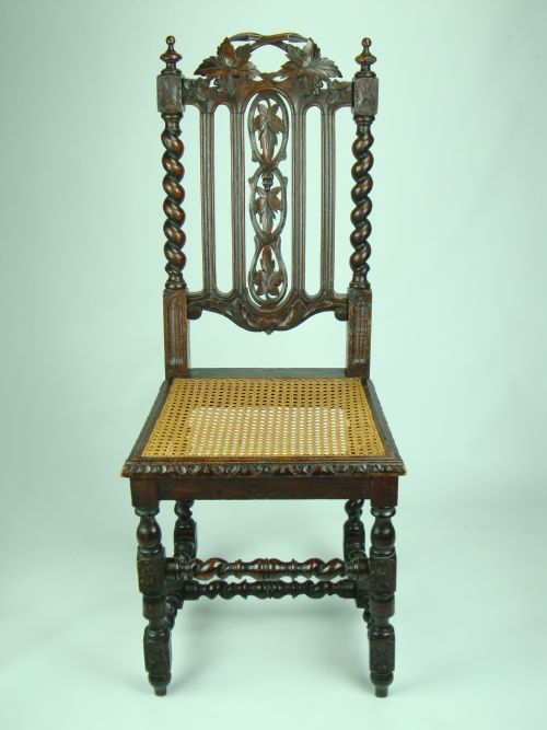 fig 1. Pair Antique Victorian Gothic Oak Chairs