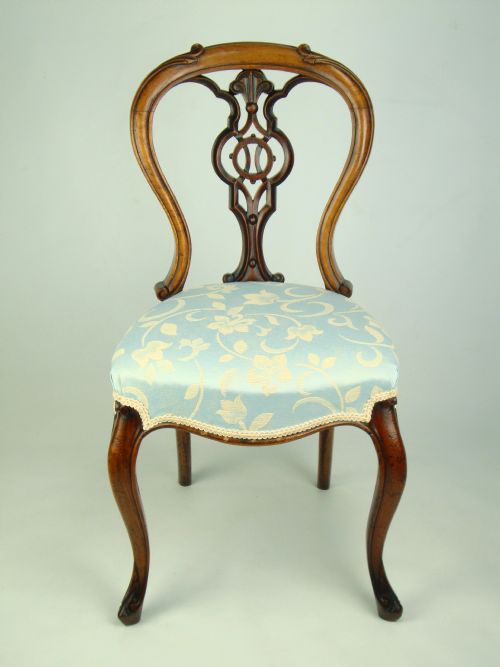 fig 1. Pair Antique Victorian Balloon Back Walnut Chairs