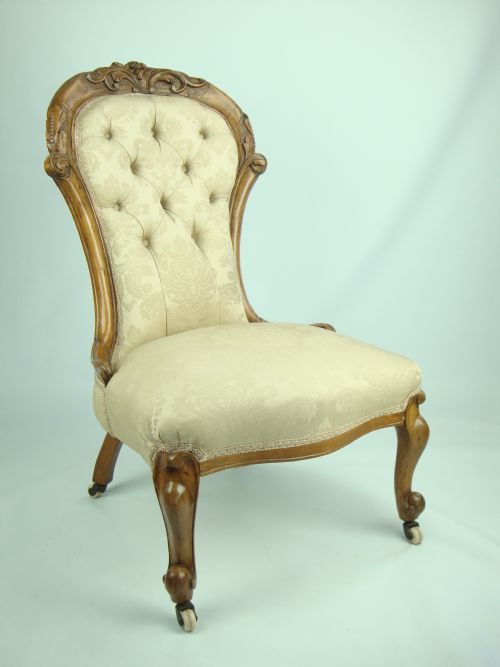 fig 1. Antique Victorian Walnut Button Back Nursing Chair
