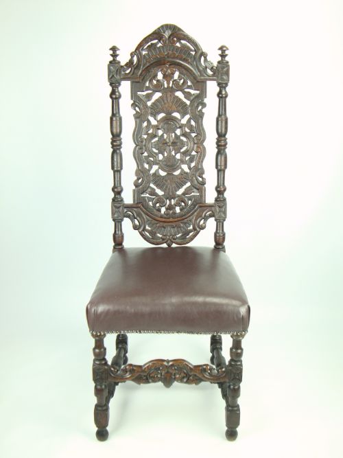 fig 1. Pair Antique Victorian Gothic High Back Oak Chairs