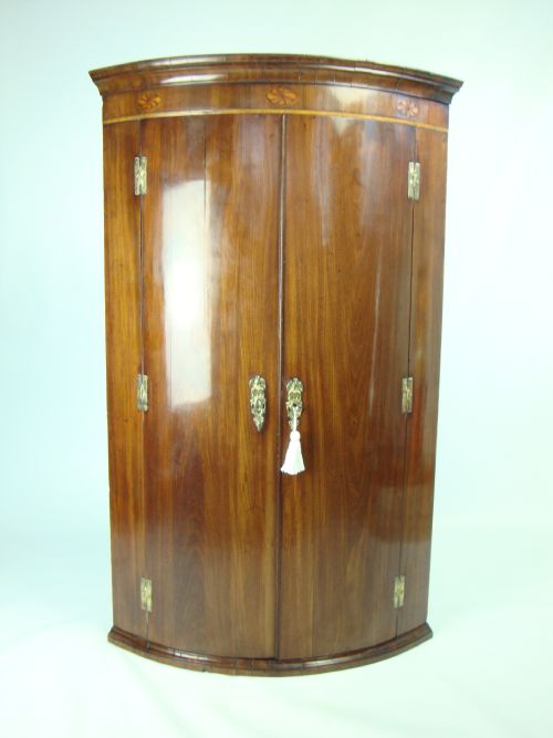 Tall George III Mahogany Bow Fronted Corner Cupboard