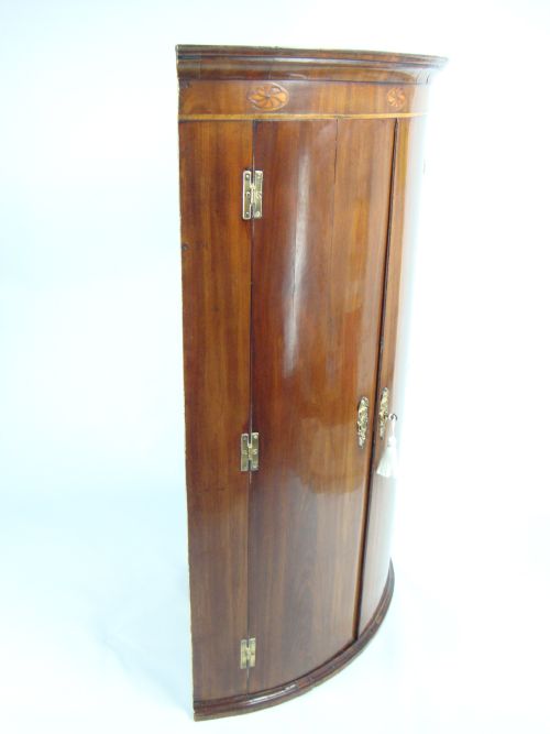 fig 1. Tall George III Mahogany Bow Fronted Corner Cupboard