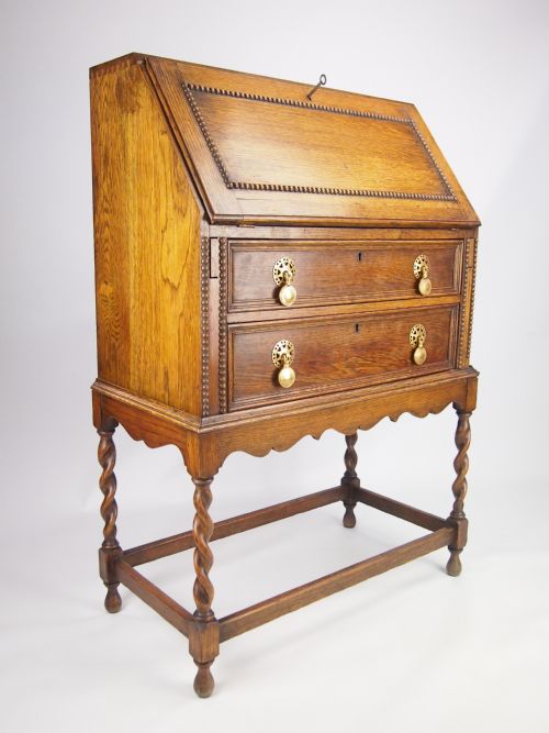 Small Vintage Oak Bureau Writing Desk