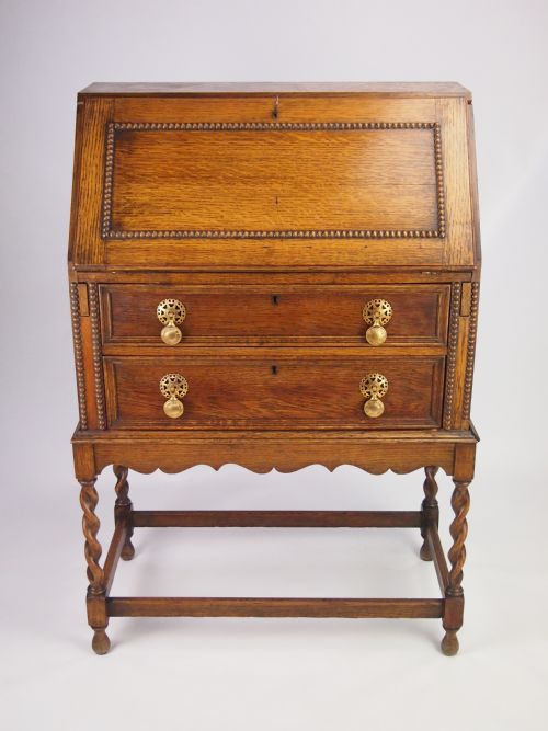 fig 1. Small Vintage Oak Bureau Writing Desk