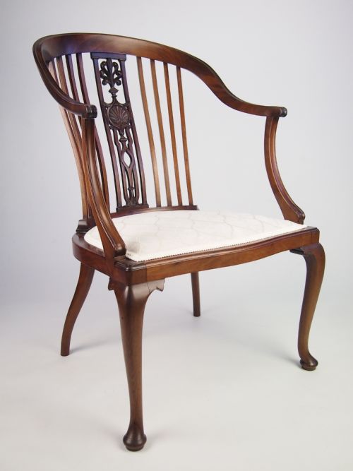 fig 1. Fine Antique Edwardian Mahogany Tub Chair with Label