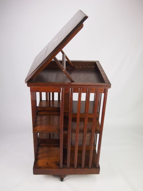 fig 1. Large Antique Victorian Oak Revolving Bookcase Dated 1899