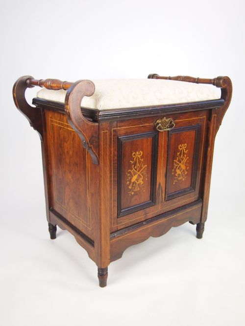 Antique Edwardian Rosewood Fall Front Piano Stool