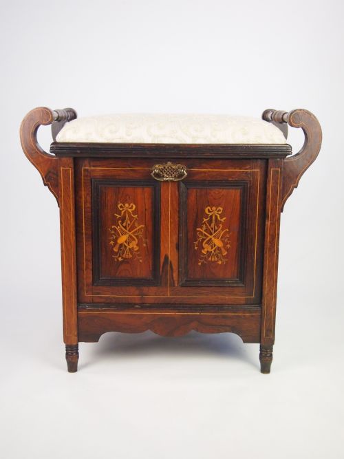 fig 1. Antique Edwardian Rosewood Fall Front Piano Stool