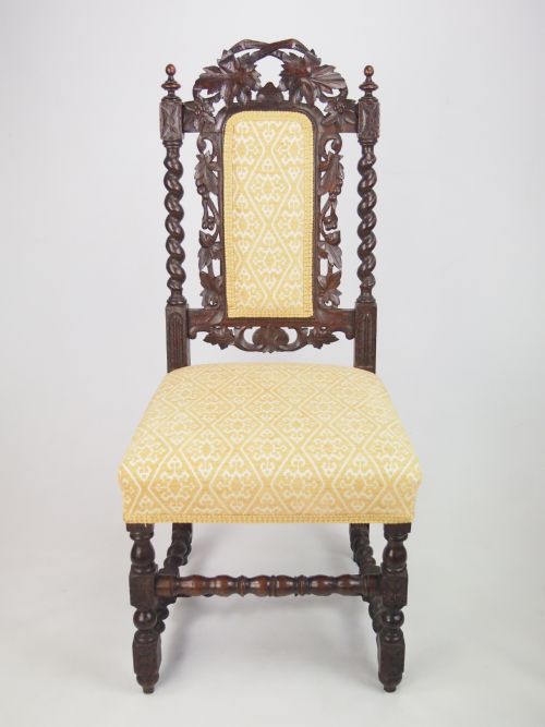 Antique Carved Oak Gothic Victorian Side Chair