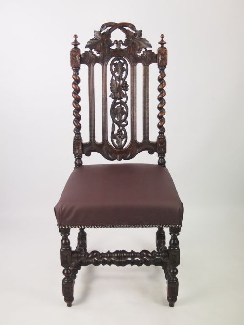fig 1. Pair Antique Victorian Oak Gothic Chairs with Leather Seats