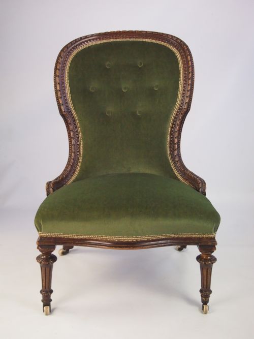 Antique Victorian Walnut Balloon Back Chair with Extensive Carving