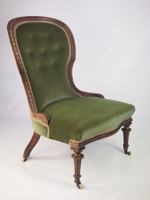 fig 1. Antique Victorian Walnut Balloon Back Chair with Extensive Carving