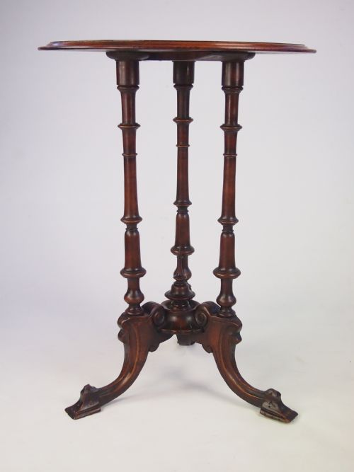 fig 1. Fine Antique Victorian Burr Walnut Tripod Lamp Table