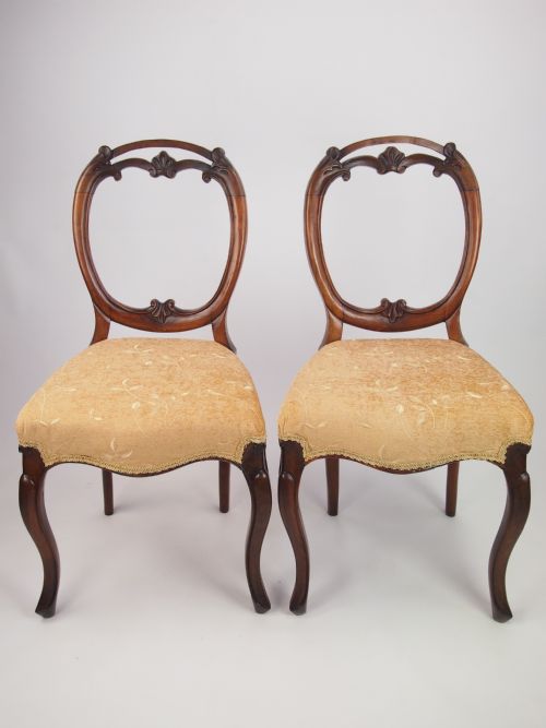 Pair Antique Victorian Walnut Balloon Back Chairs