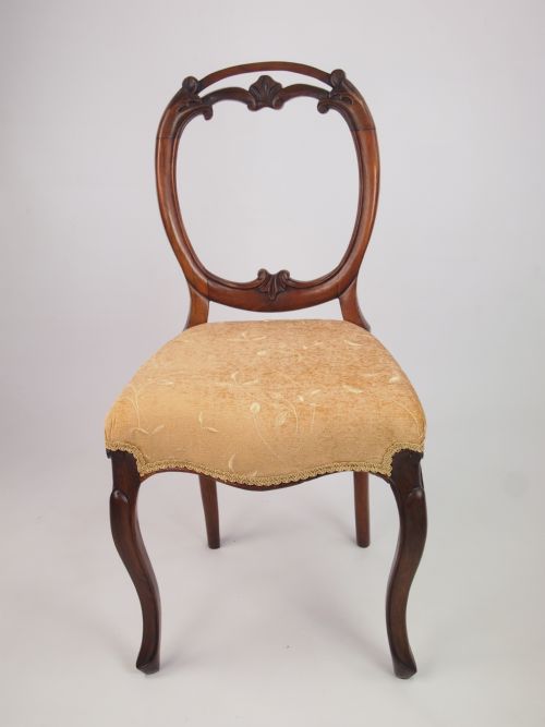 fig 1. Pair Antique Victorian Walnut Balloon Back Chairs