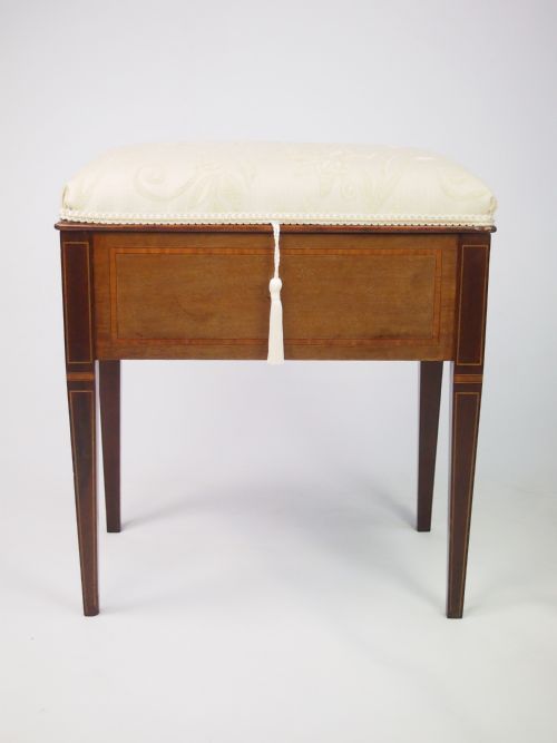 Antique Edwardian Inlaid Mahogany Piano Stool