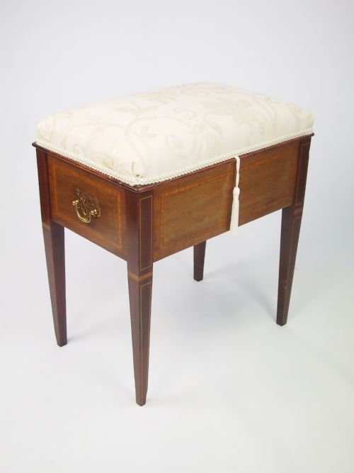fig 1. Antique Edwardian Inlaid Mahogany Piano Stool