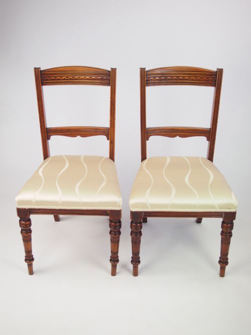 Pair Antique Edwardian Walnut Side Chairs