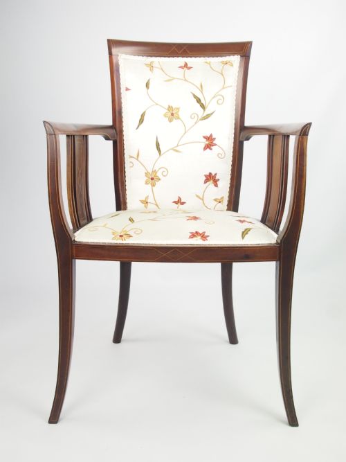 Antique Edwardian Open Armchair with Stringing