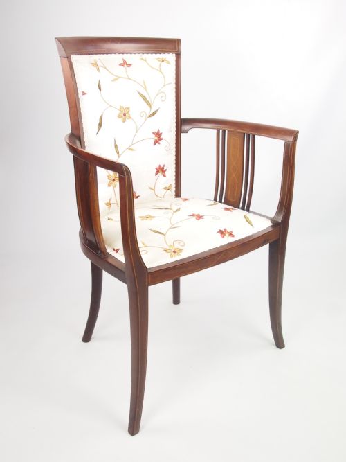fig 1. Antique Edwardian Open Armchair with Stringing