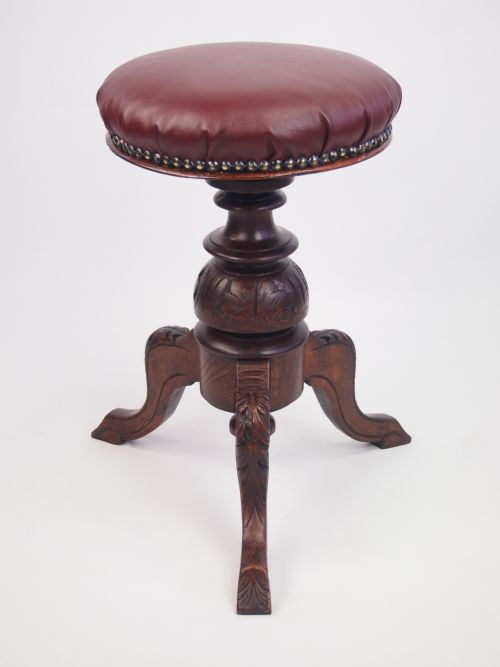 Antique Victorian Oak Rise and Fall Piano Stool