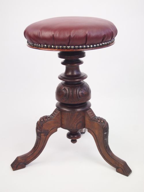 fig 1. Antique Victorian Oak Rise and Fall Piano Stool