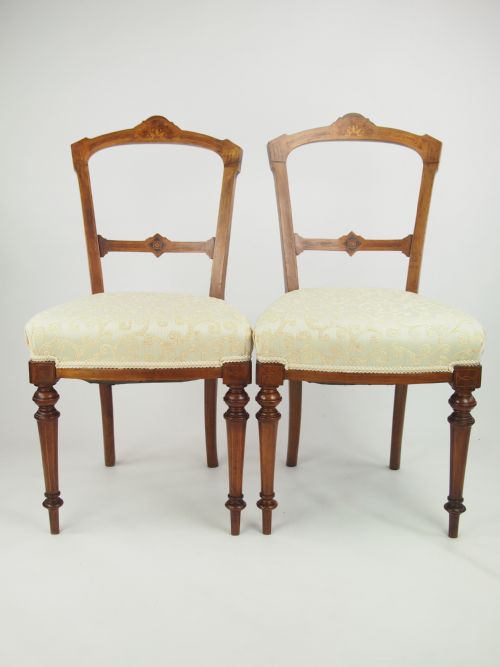 Pair Antique Victorian Walnut Balloon Back Chairs