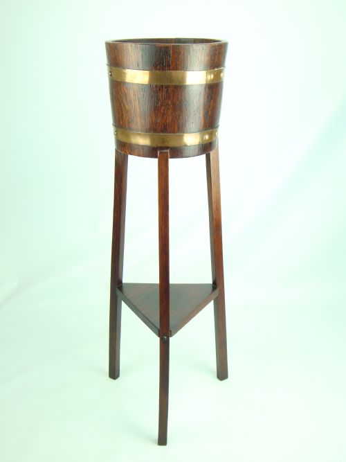 fig 1. Near Pair Antique Oak Jardinieres / Plant Stands