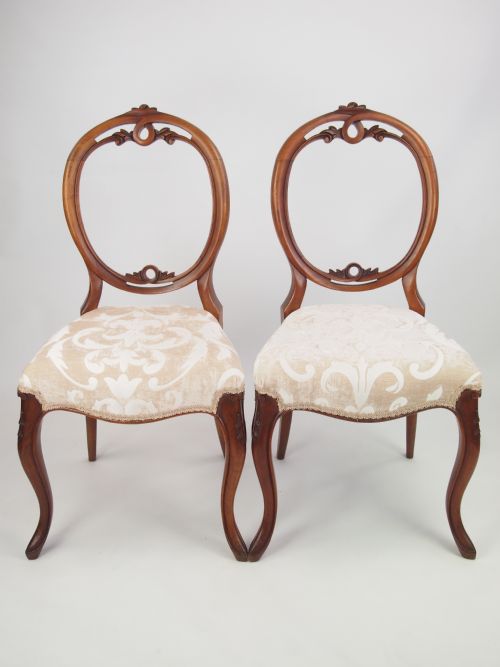 Pair Antique Victorian Walnut Balloon Back Chairs