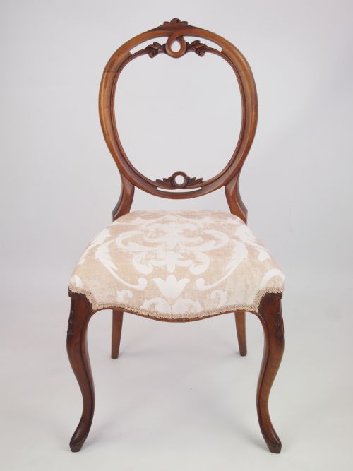 fig 1. Pair Antique Victorian Walnut Balloon Back Chairs