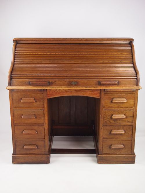 Antique Oak Roll Top Desk / Writing Bureau