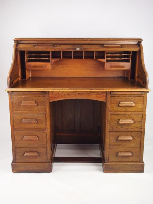 fig 1. Antique Oak Roll Top Desk / Writing Bureau