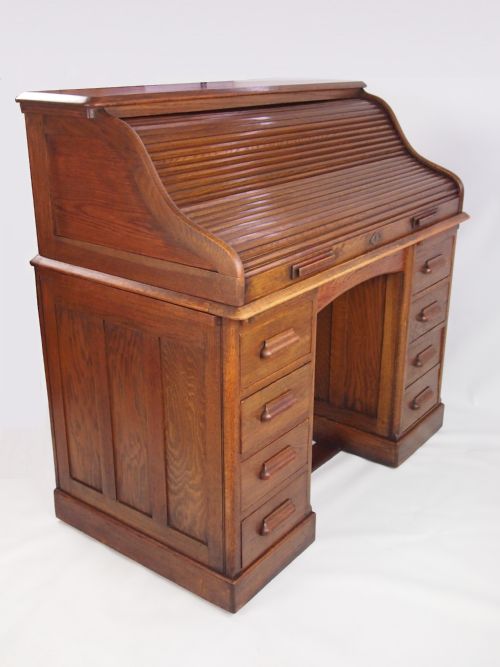 fig 2. Antique Oak Roll Top Desk / Writing Bureau