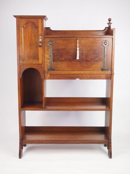 Antique Arts and Crafts Oak Hall Bureau Bookcase